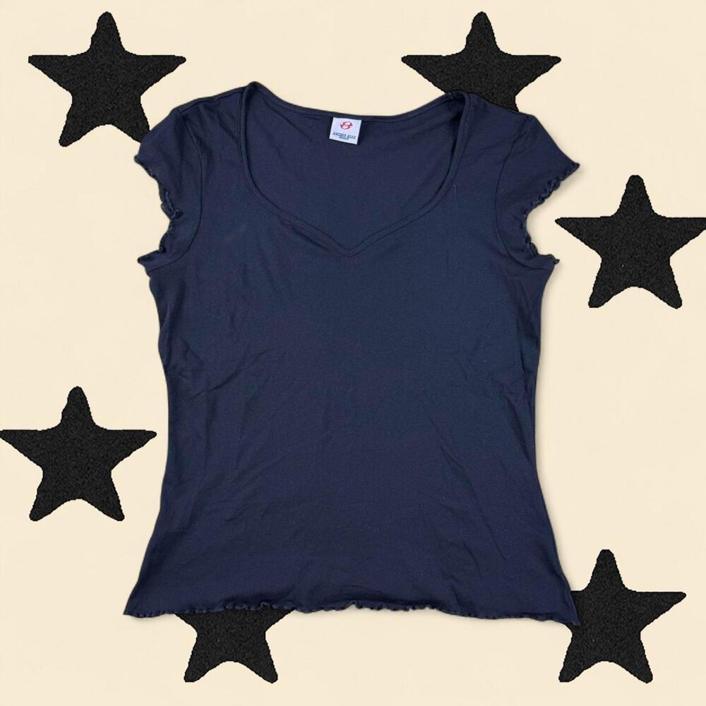 ★ Vintage Anchor Blue Black V-neck Top ★